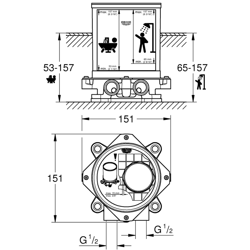 GROHE 45984001 - Beépítőkészlet DN 15, sárgaréz