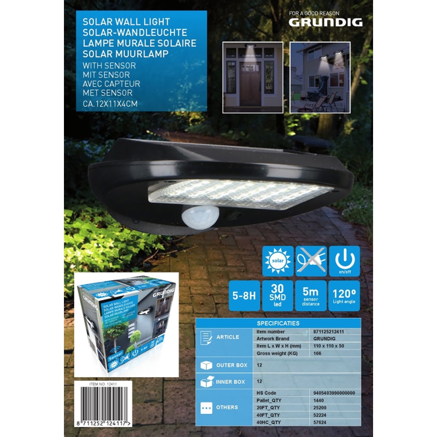 Grundig - KÉSZLET 2x LED napelemes fali lámpa mozgás- és alkonyatérzékelővel LED/3,2V 600 mAh