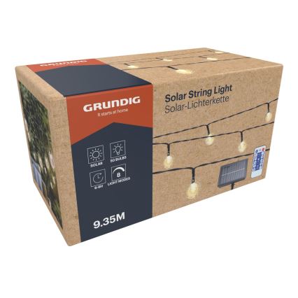 Grundig - LED állítható fényerejű napelemes fényfüzér 50xLED/8 funkció 9,35 m IP44 meleg fehér 600 mAh + távirányító