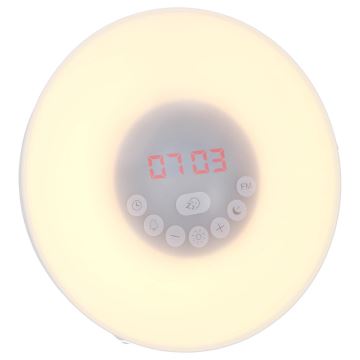 Grundig - LED RGB Dimmelhető éjjeli lámpa ébresztővel és FM rádióval LED/5V/3xAAA