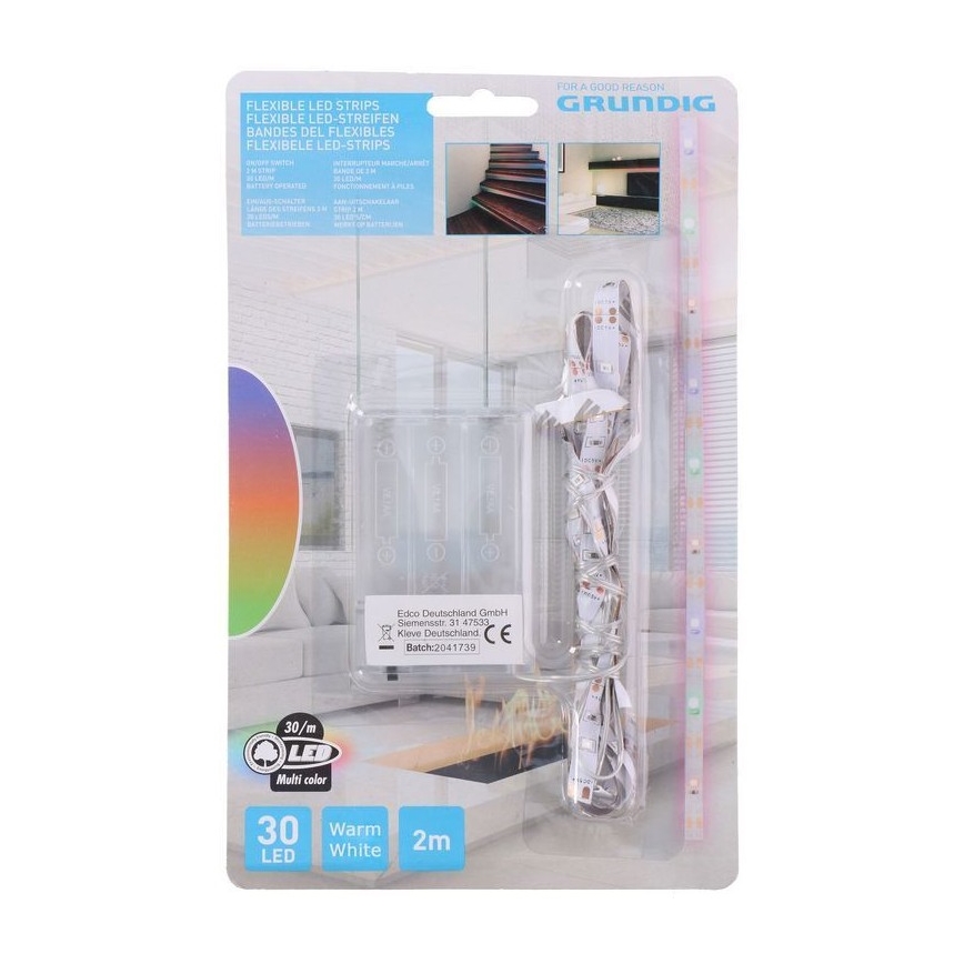 Grundig - LED Szalag 2m LED/3xAA meleg fehér