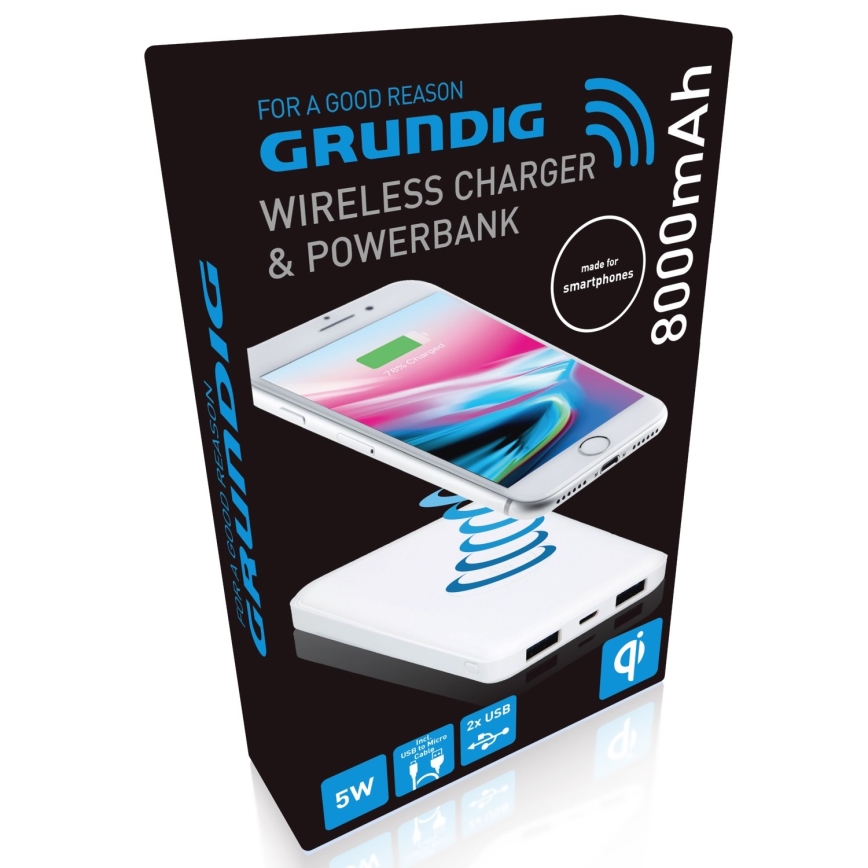 Grundig - Power Bank 8000 mAh/5V vezeték nélküli töltéssel