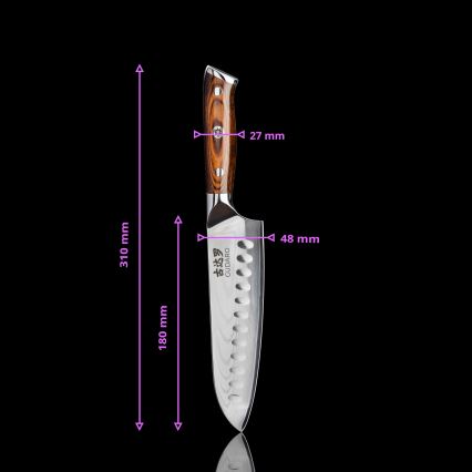 Gudaro - Damaszk Santoku konyhakés FENG 7,5, 67 rétegű acél, hossza 18 cm