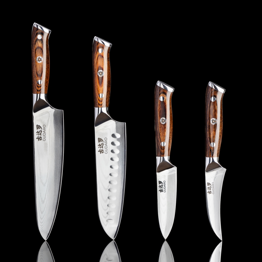 Gudaro - Damaszk Santoku konyhakés FENG 7,5, 67 rétegű acél, hossza 18 cm
