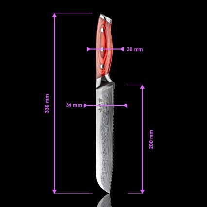 Gudaro - KENSHO 8 damaszkuszi kenyérvágó kés, 67 rétegű acél, pengéje 20 cm