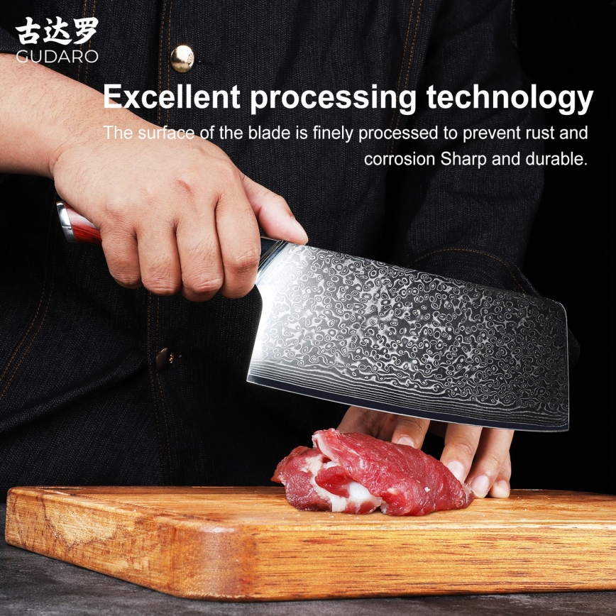 Gudaro - Damaszkuszi konyhai bárd KENSHO 6,5, 67 rétegű acél, hossza 16,2 cm