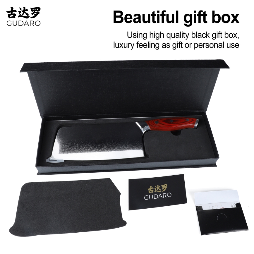 Gudaro - Damaszkuszi konyhai bárd KENSHO 6,5, 67 rétegű acél, hossza 16,2 cm