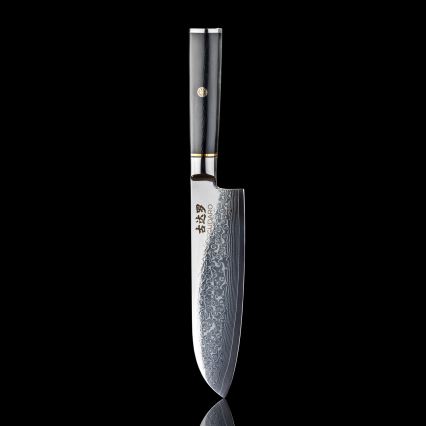 Gudaro - Dámaszkuszi Santoku konyhakés AKIRO 7, 67 rétegű acélból készült, 17,5 cm hosszú, fekete