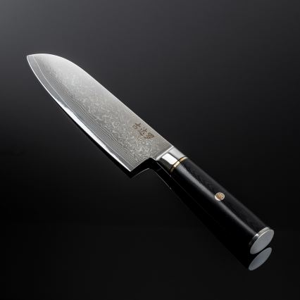 Gudaro - Dámaszkuszi Santoku konyhakés AKIRO 7, 67 rétegű acélból készült, 17,5 cm hosszú, fekete