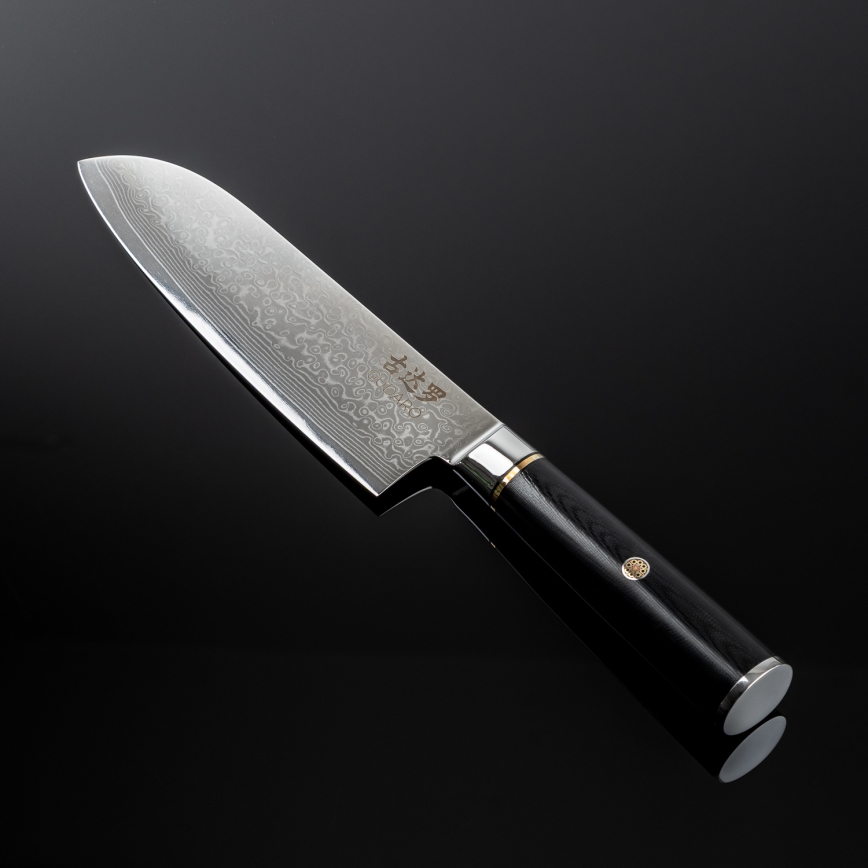 Gudaro - Dámaszkuszi Santoku konyhakés AKIRO 7, 67 rétegű acélból készült, 17,5 cm hosszú, fekete