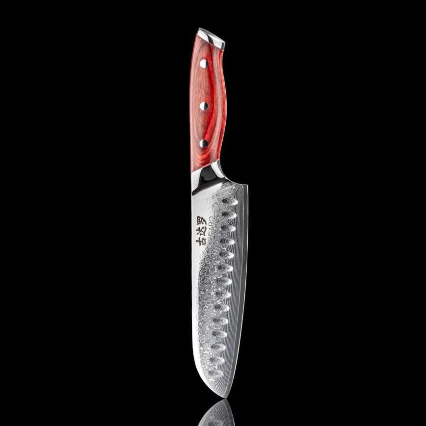Gudaro - Dámaszkuszi Santoku konyhakés KENSHO 7, 67 rétegű acél, hossza 17,5 cm