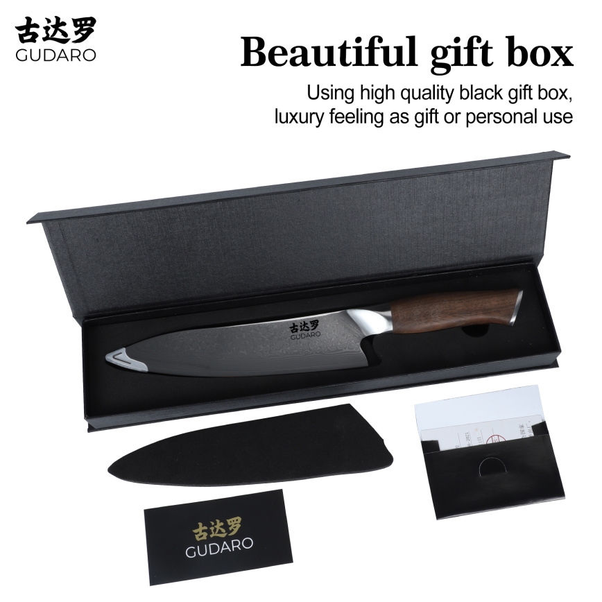 Gudaro - TAKUMI 8 damaszkuszi séfkés, 67 rétegű acél, 20 cm pengéjű, diófa markolat