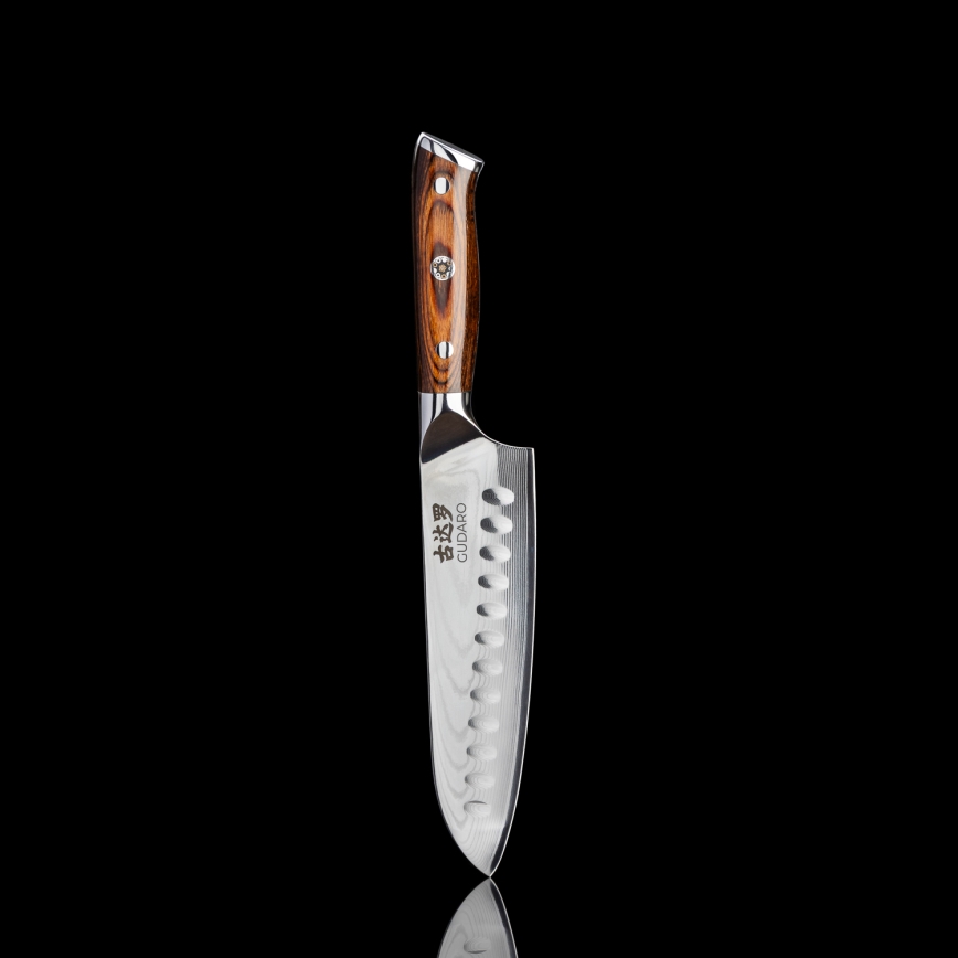 Gudaro - 2 db-os szett: damaszkuszi Santoku konyhakés FENG 7,5, 67 rétegű acél, hossza 18 cm + 1x AJÁNDÉK damaszkuszi gyümölcskés FENG 3,5, 67 rétegű acél, hossza 9,5 cm