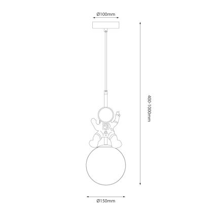 Gyerek csillár zsinóron ASTRONAUT 1xE27/60W/230V átm. 15 cm arany/bézs