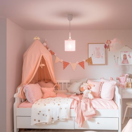 Gyerek csillár zsinóron DOTS 1xE27/15W/230V átm. 15 cm rózsaszín