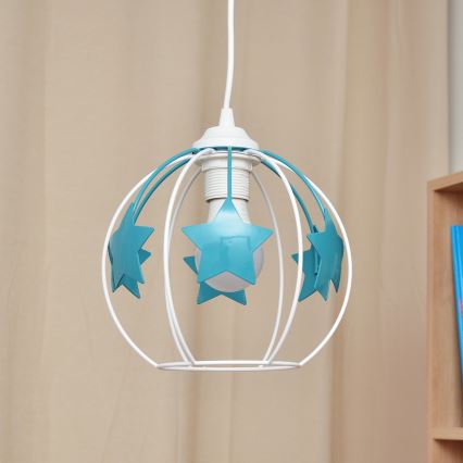 Gyerek csillár zsinóron STARS 1xE27/15W/230V türkiz/fehér