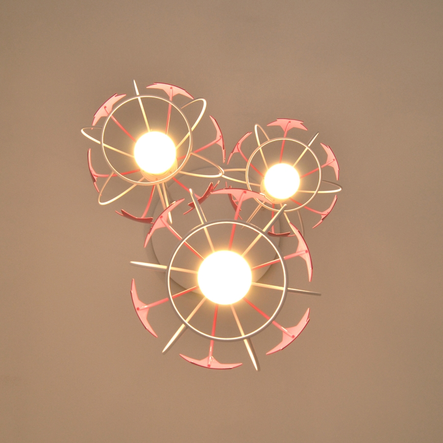 Gyerek csillár zsinóron STARS 3xE27/15W/230V rózsaszín/fehér