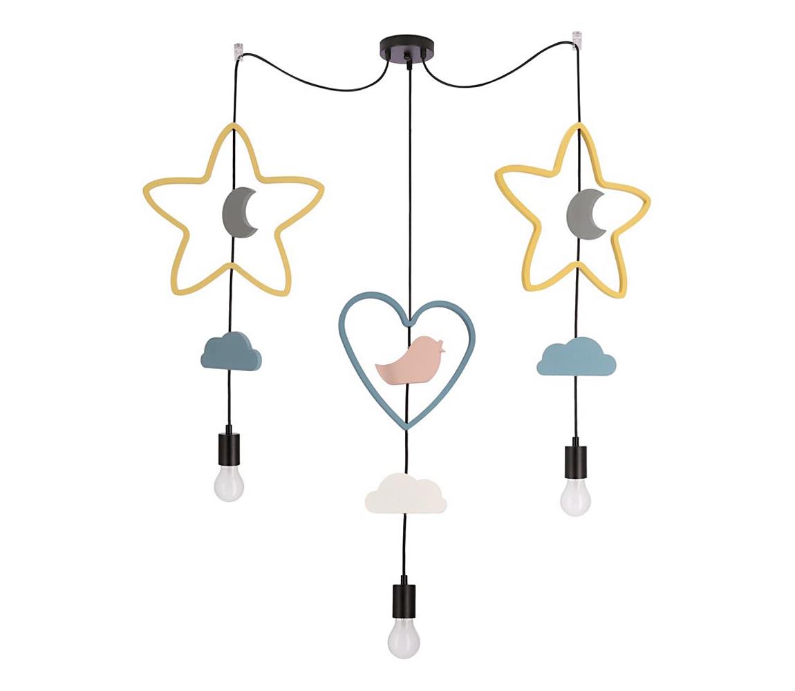 Gyerek csillár zsinórral TRIO 3xE27/20W/230V sárga/kék/szürke 33