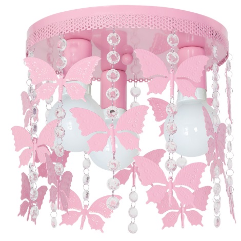 Gyerek mennyezeti lámpa ELZA butterflies 3xE27/60W/230V rózsaszín