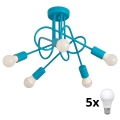 Gyerek mennyezeti lámpa OXFORD 5xE27/15W/230V kék