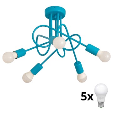Gyerek mennyezeti lámpa OXFORD 5xE27/15W/230V kék