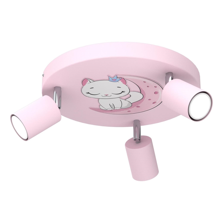 Gyerek spotlámpa FUN 3xGU10/8W/230V rózsaszín/macska