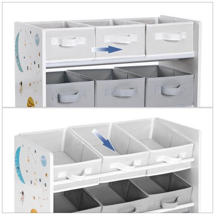 Gyerek tároló polc textil dobozokkal ANET kék/fehér