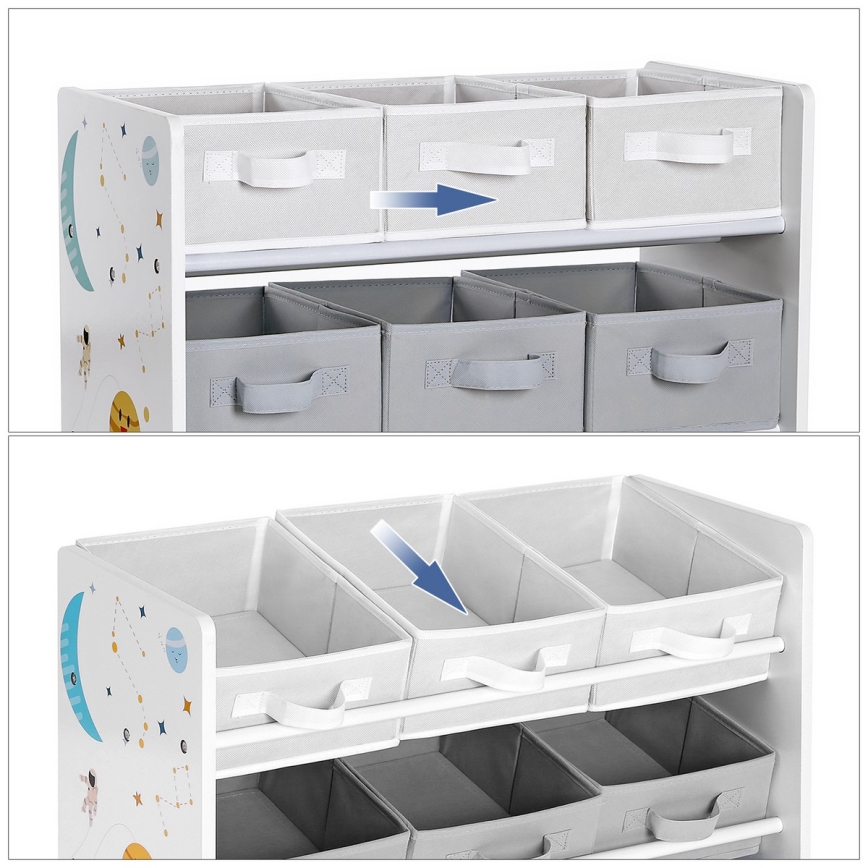 Gyerek tároló polc textil dobozokkal ANET kék/fehér