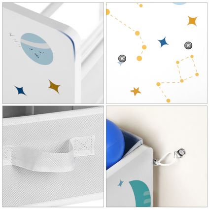 Gyerek tároló polc textil dobozokkal ANET kék/fehér