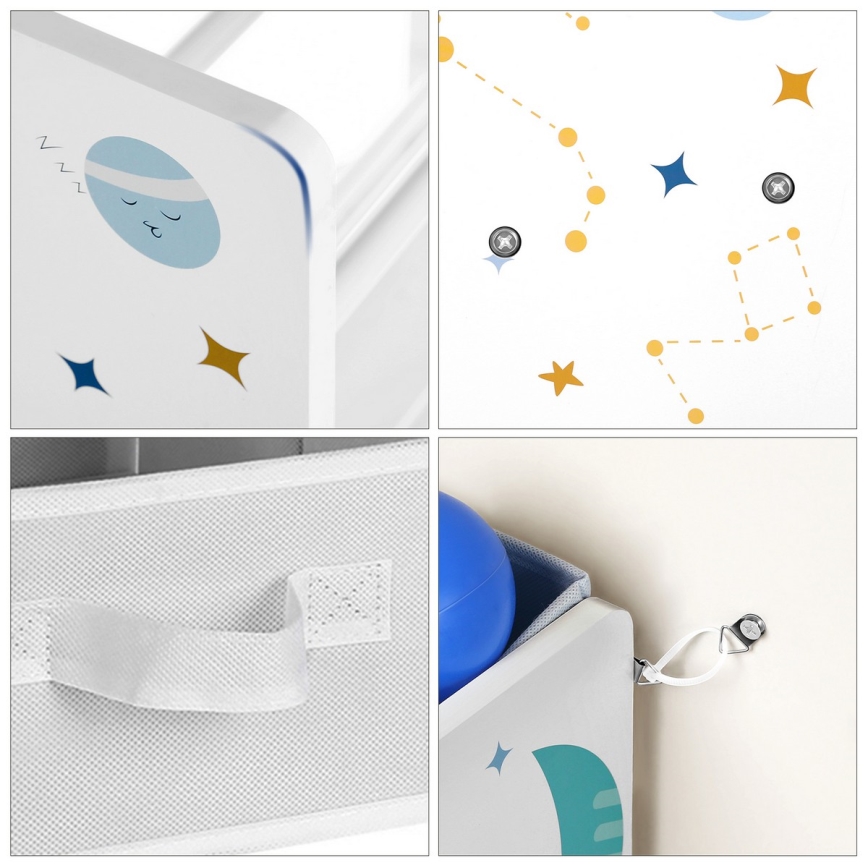 Gyerek tároló polc textil dobozokkal ANET kék/fehér