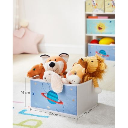 Gyerek tároló polc textil dobozokkal ANET kék/fehér