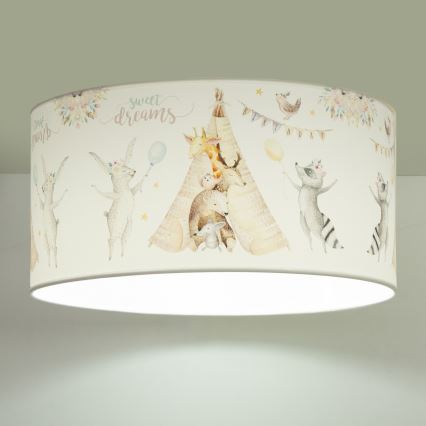 Gyerekszoba mennyezeti lámpa KIDS ROOM 1xE27/60W/230V, átmérő 40 cm, állatkás mintázattal