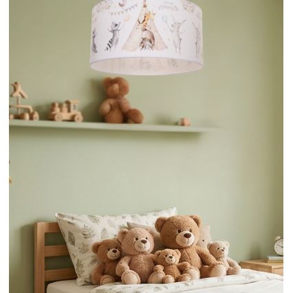 Gyerekszoba mennyezeti lámpa KIDS ROOM 1xE27/60W/230V, átmérő 40 cm, állatkás mintázattal