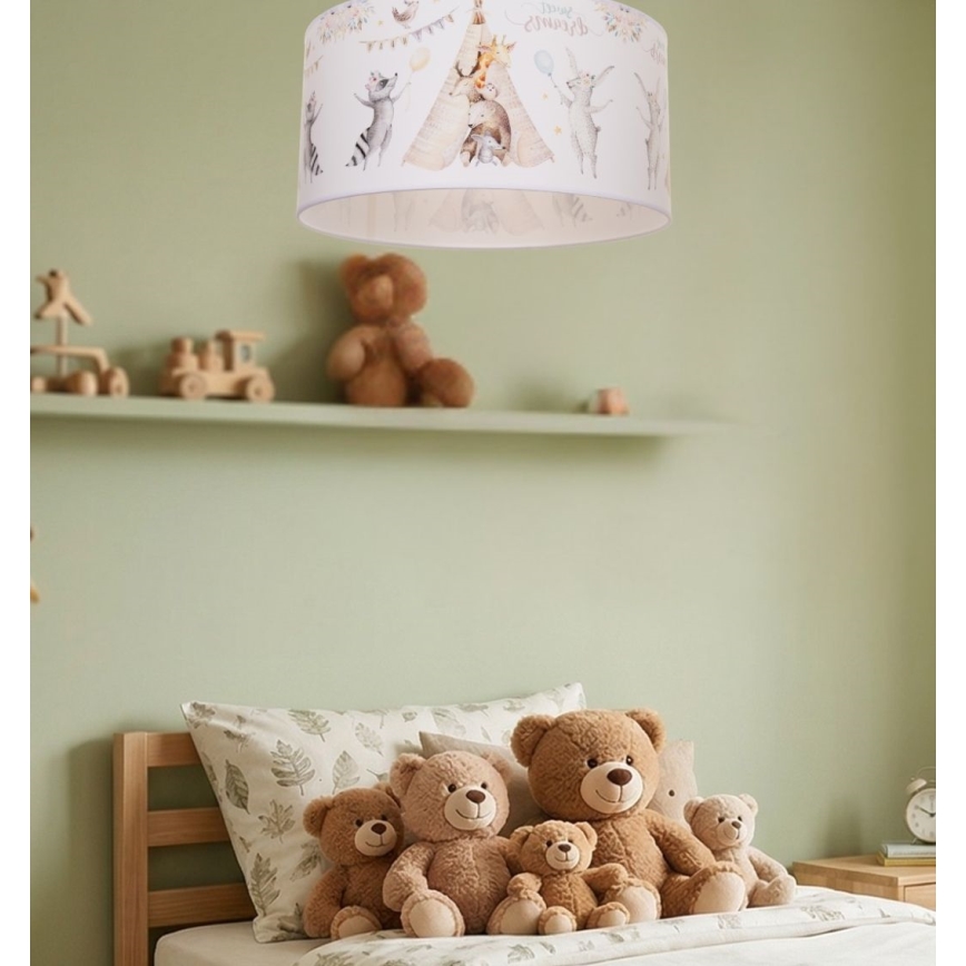 Gyerekszoba mennyezeti lámpa KIDS ROOM 1xE27/60W/230V, átmérő 40 cm, állatkás mintázattal