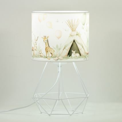 Gyerekszobai asztali lámpa KIDS ROOM 1xE27/60W/230V, átmérő 18 cm, állatfigurás