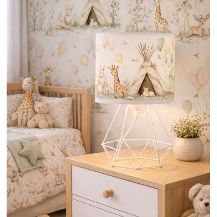 Gyerekszobai asztali lámpa KIDS ROOM 1xE27/60W/230V, átmérő 18 cm, állatfigurás