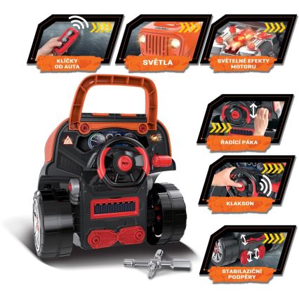 Gyermek autószerelő műhely 3xAAA + 1xCR2025 narancs/szürke