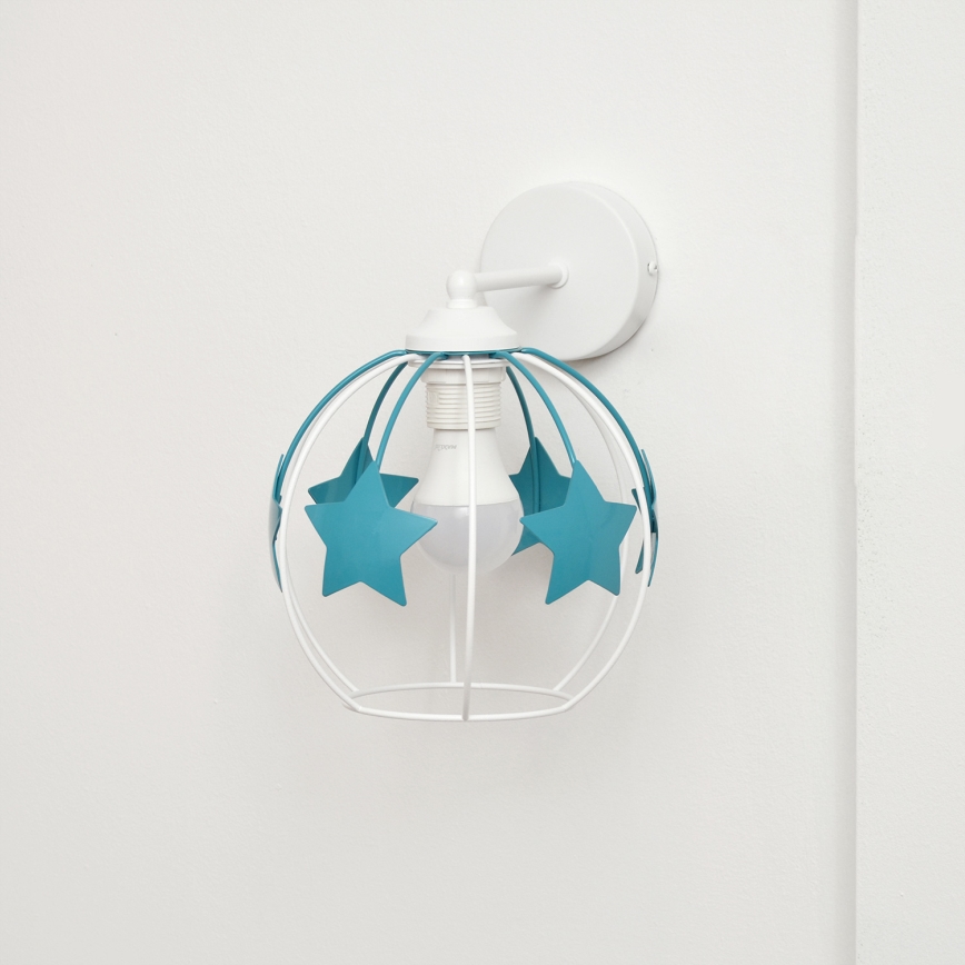 Gyermek fali lámpa STARS 1xE27/15W/230V türkiz/fehér