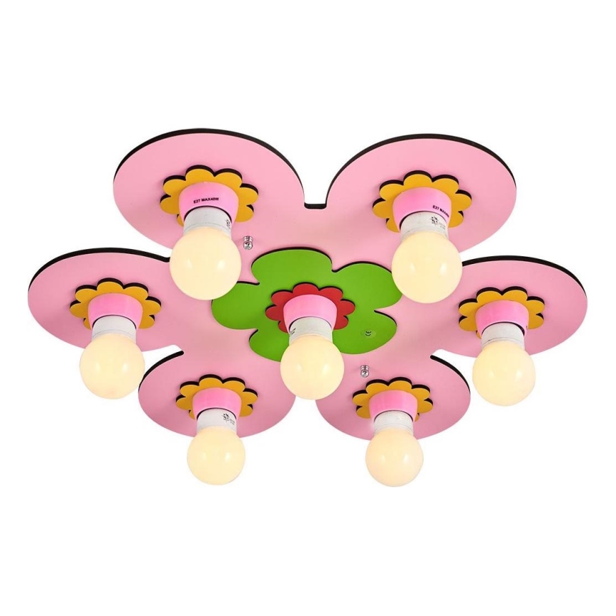 Gyermek mennyezeti lámpa LUCCA 7xE27/24W/230V rózsaszín