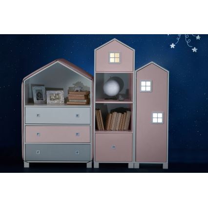 Gyermek szekrény MIRUM 126x80 cm fehér/szürke/rózsaszín