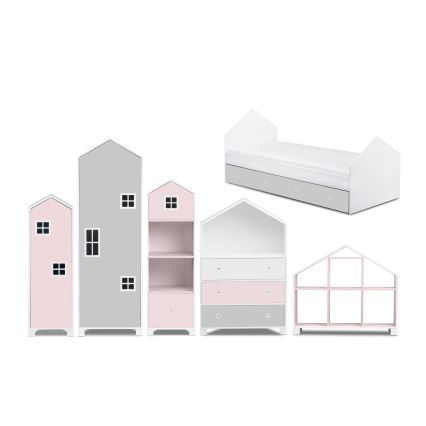 Gyermek szekrény MIRUM 126x80 cm fehér/szürke/rózsaszín