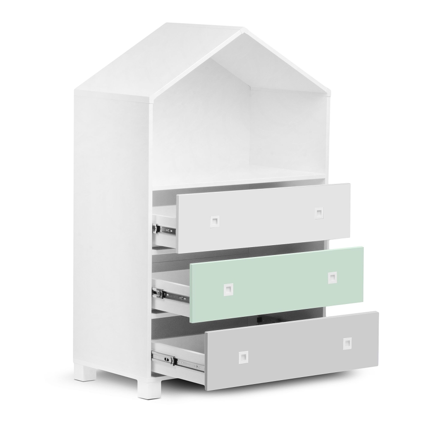 Gyermek szekrény MIRUM 126x80 cm fehér/szürke/zöld