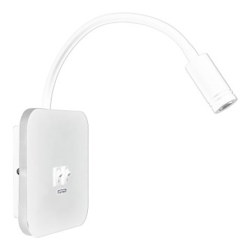 Hajlítható fali lámpa USB-porttal, BASE LED/8W + LED/2W/230V, fehér