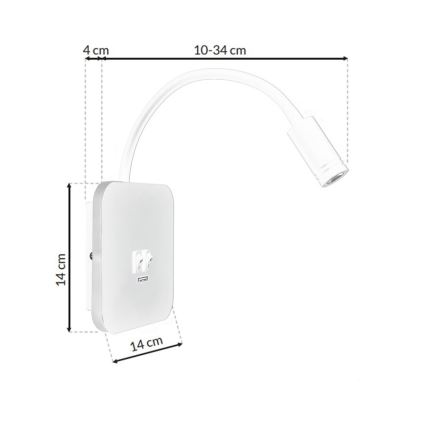 Hajlítható fali lámpa USB-porttal, BASE LED/8W + LED/2W/230V, fehér