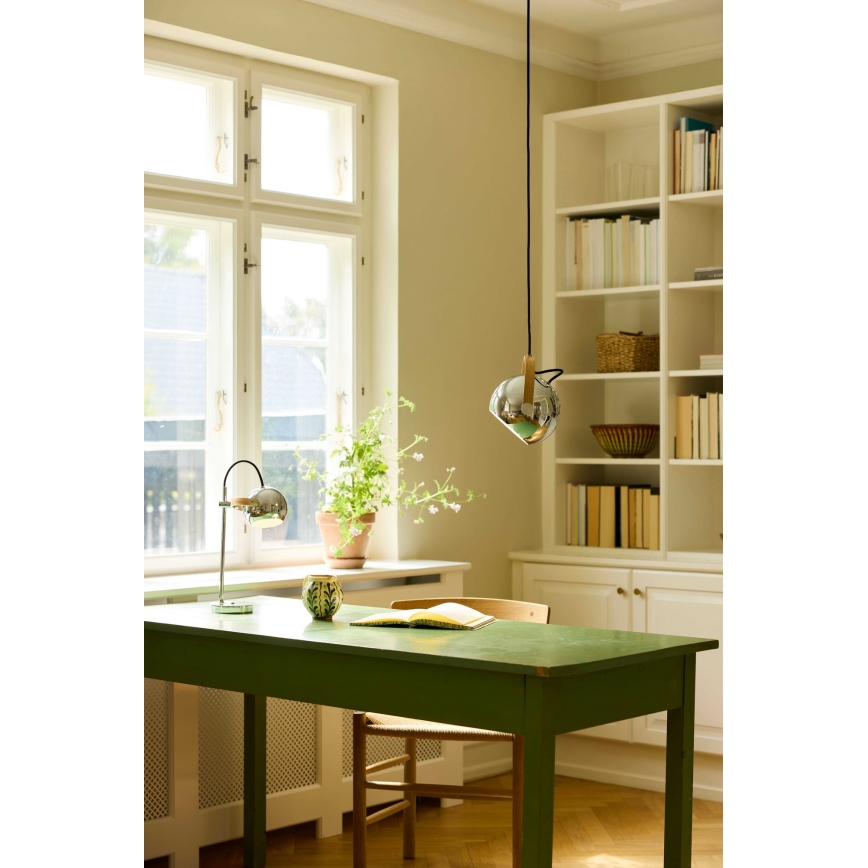 Halo Design 734443 - Kábeles csillár DC 1xE27/40W/230V Ø 18 cm, fényes króm/tölgy