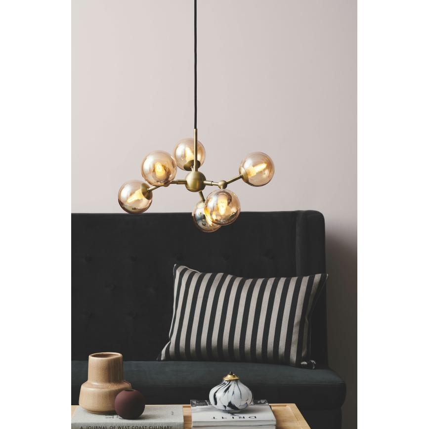 Halo Design 736560 - ATOM kábeles csillár 6xG9/28W/230V átm. 45 cm sárgaréz/füstös bézs