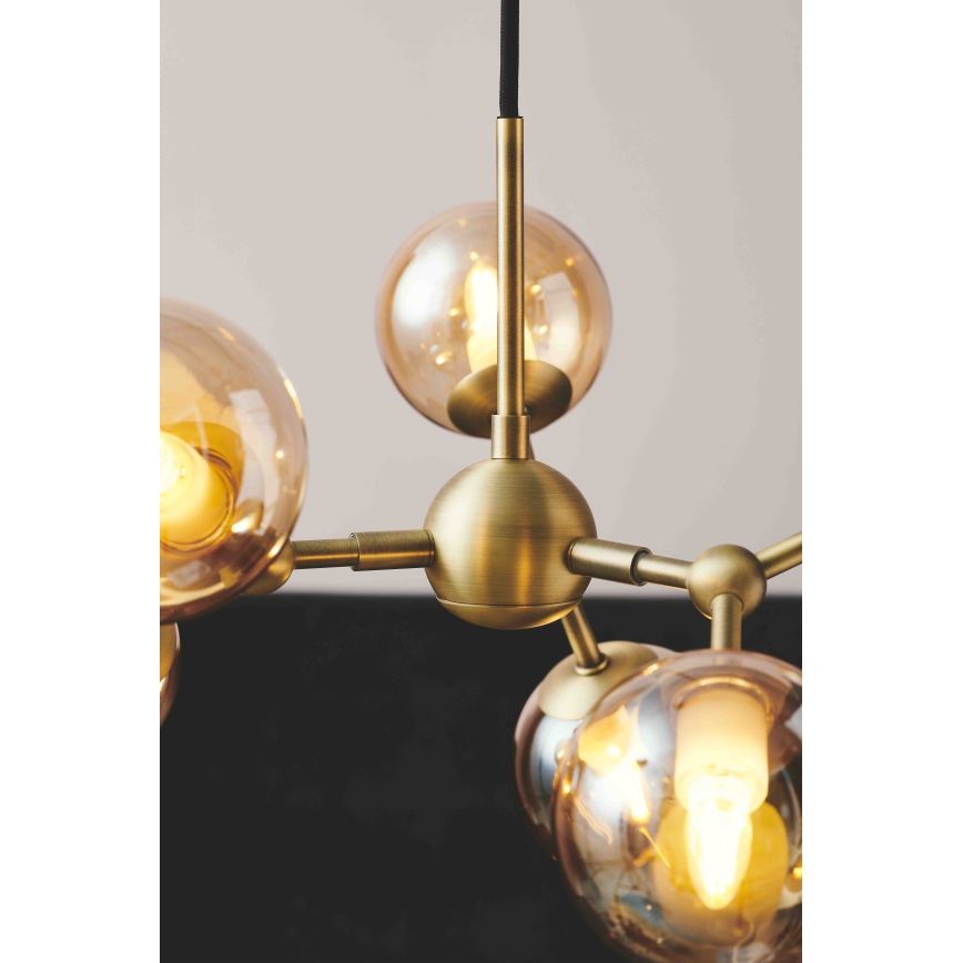 Halo Design 736560 - ATOM kábeles csillár 6xG9/28W/230V átm. 45 cm sárgaréz/füstös bézs