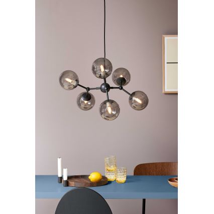 Halo Design 738823 - ATOM kábeles csillár 6xG9/28W/230V, átm. 57 cm, fekete/füstös fekete