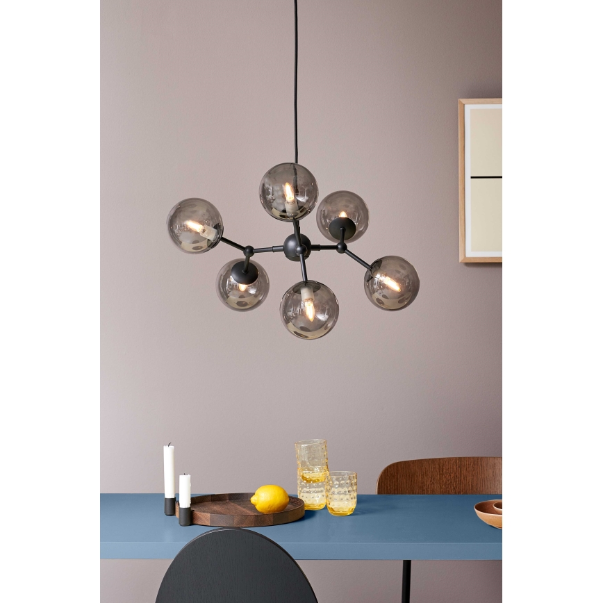 Halo Design 738823 - ATOM kábeles csillár 6xG9/28W/230V, átm. 57 cm, fekete/füstös fekete