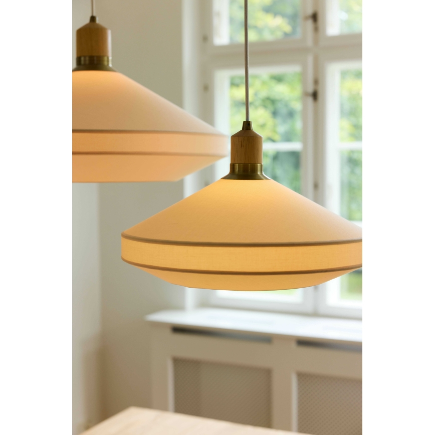 Halo Design 744091 - Kábelre függesztett csillár PARIS 1xE14/40W/230V átmérő 24 cm krémszínű/sárgaréz/tölgy